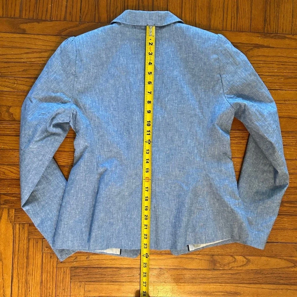 LOFT Blue Linen Blend Chambray Blazer Single Button Jacket Size 4 Preppy Classic - Picture 7 of 10